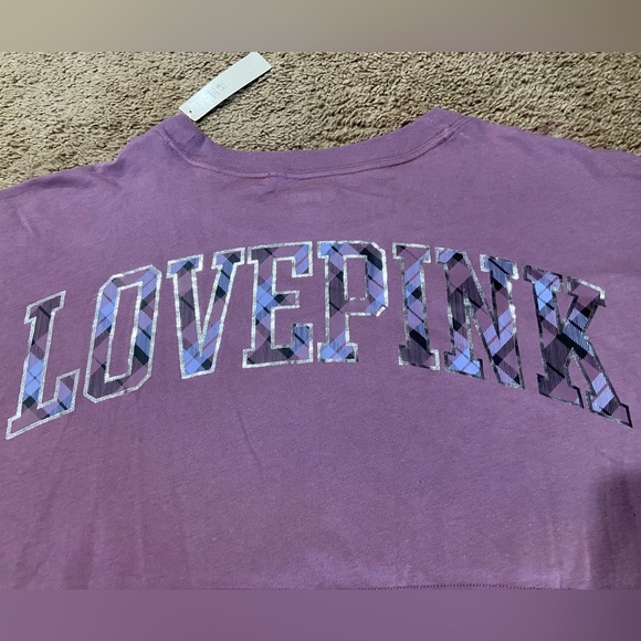 Victoria’s Secret PINK “Love Pink” Plaid Purple Jersey Style L/S Shirt Sz Small - Picture 5 of 11